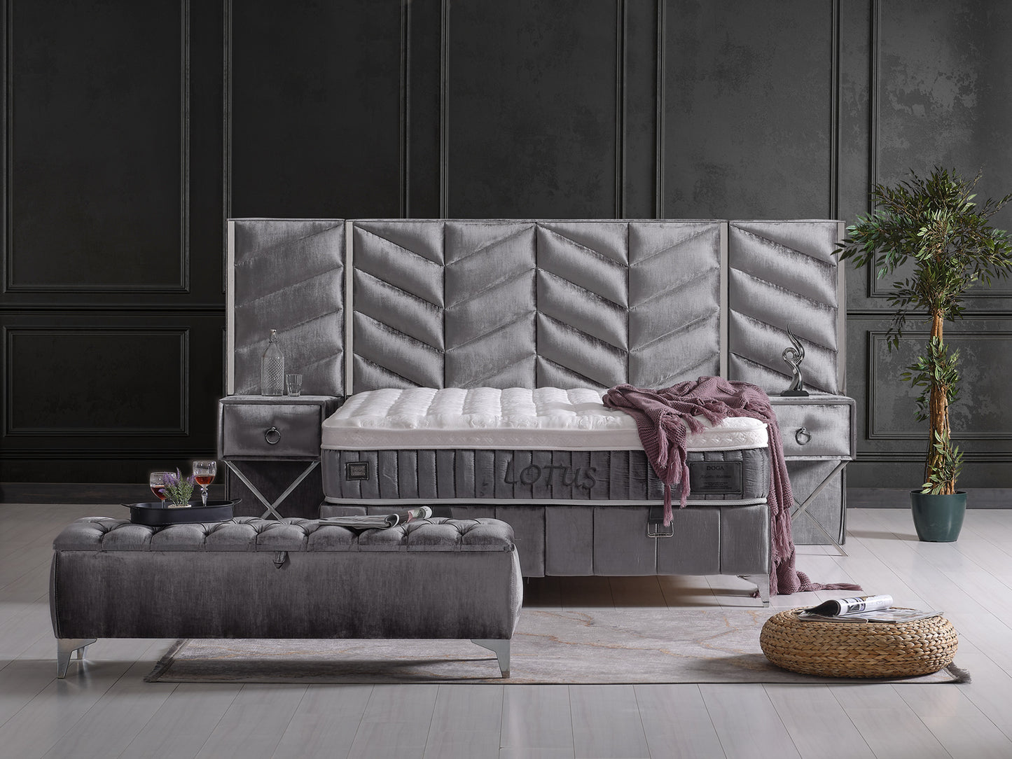 Lotus bedset incl. 2x nachtkast + bench