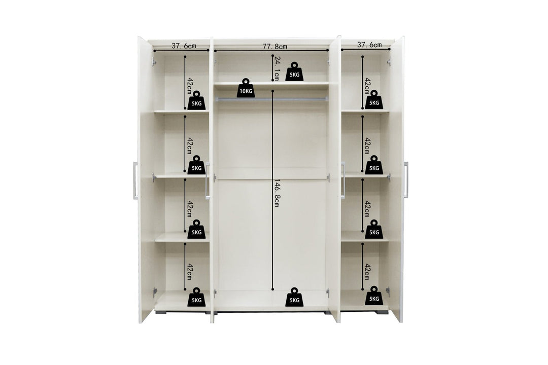 KLEDINGKAST MIKE 4 DEUREN WIT - Wow Home 80x183 cm