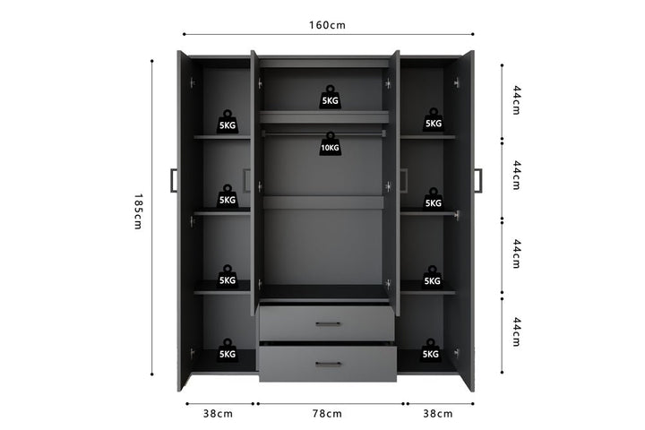 KLEDINGKAST MARC DONKERGRIJS - Wow Home Donkergrijs 80x185 cm