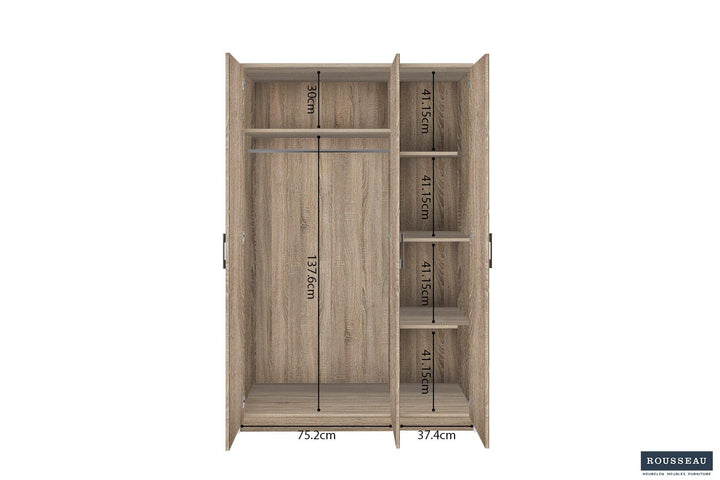 KLEDINGKAST RAY 3 DEUREN - Wow Home sonoma 117.5x180 cm