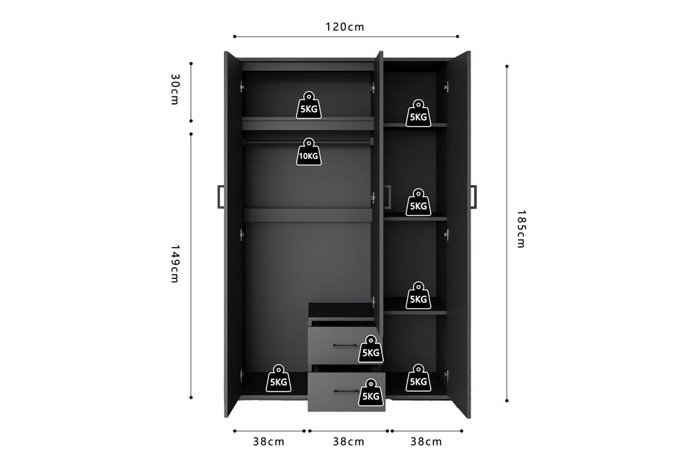 KLEDINGKAST MARC DONKERGRIJS - Wow Home sonoma 80x185 cm