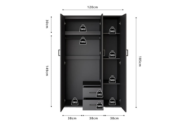 KLEDINGKAST MARC DONKERGRIJS - Wow Home sonoma 80x185 cm
