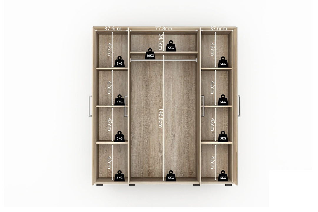 KLEDINGKAST MIKE 2 - 4 DEUREN SONOMA - Wow Home sonoma 160x183 cm