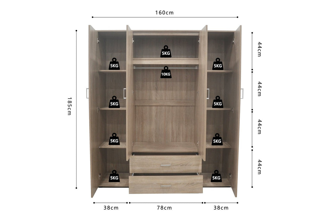 KLEDINGKAST MARC DONKERGRIJS - Wow Home sonoma 160x185 cm
