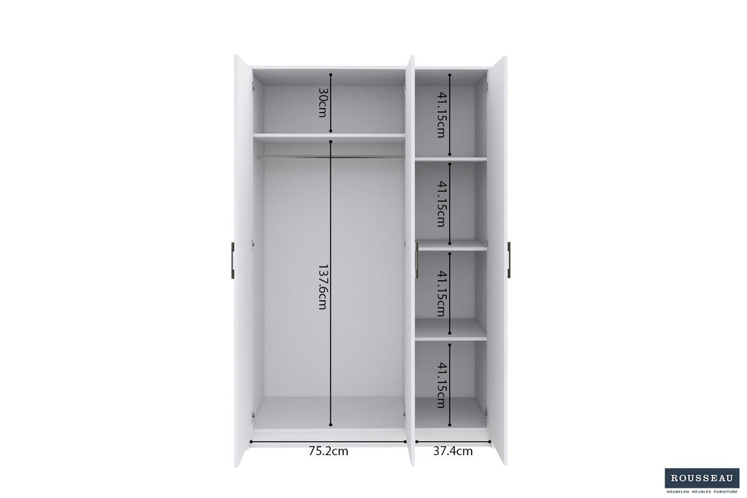 KLEDINGKAST RAY 3 DEUREN - Wow Home Wit 117.5x180 cm