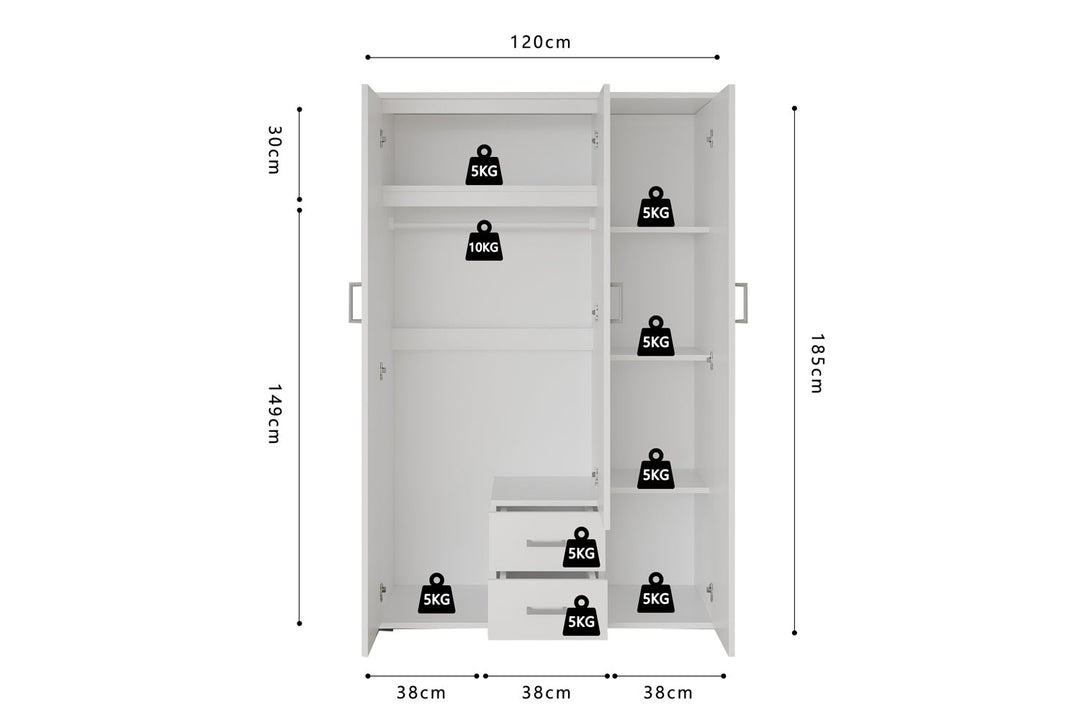 KLEDINGKAST MARC DONKERGRIJS - Wow Home Wit 120x185 cm