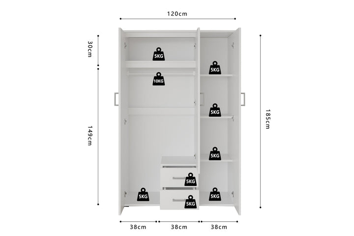 KLEDINGKAST MARC DONKERGRIJS - Wow Home Wit 120x185 cm