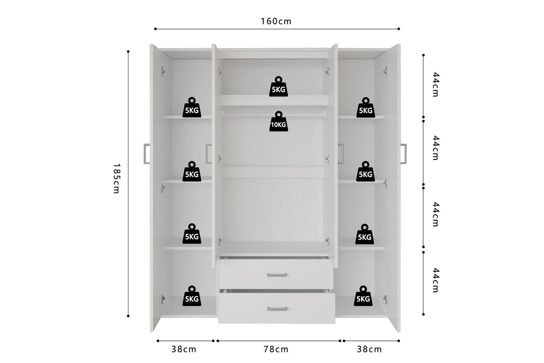 KLEDINGKAST MARC DONKERGRIJS - Wow Home Wit 160x185 cm