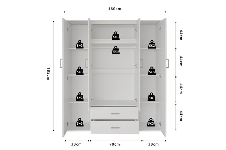 KLEDINGKAST MARC DONKERGRIJS - Wow Home Wit 160x185 cm
